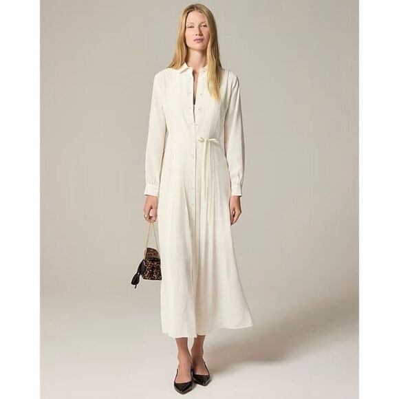 J. Crew Drapey pleated shirt-dress Ivory Size 0 NWT CH143 - Picture 9 of 9